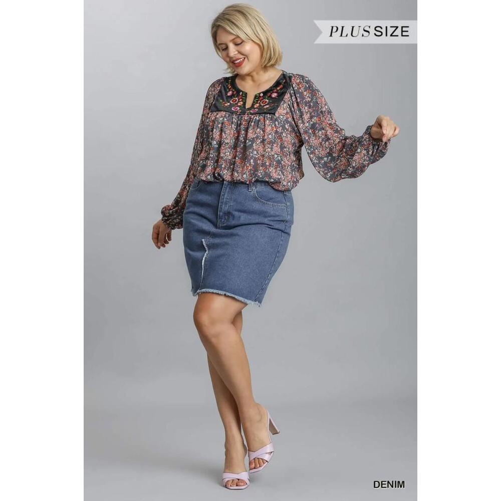 Umgee 5 Pocket Non-Stretch Denim Skirt